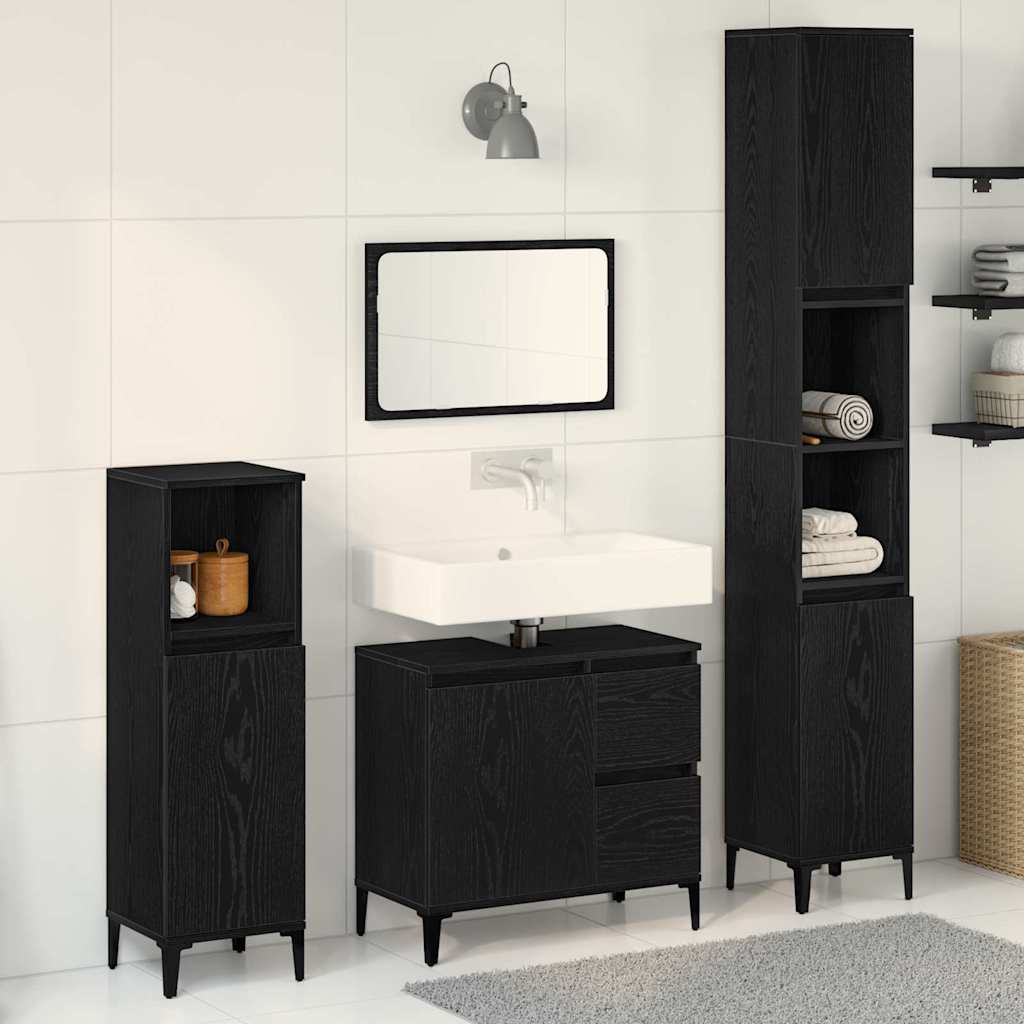 Set di mobili per il bagno Montaggio a parete 3 pcs Rovere Nero