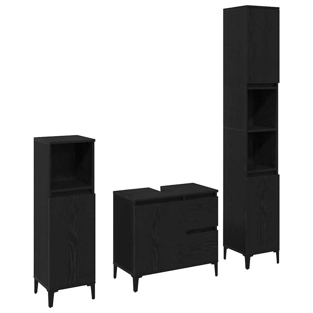 Set di mobili per il bagno Montaggio a parete 3 pcs Rovere Nero