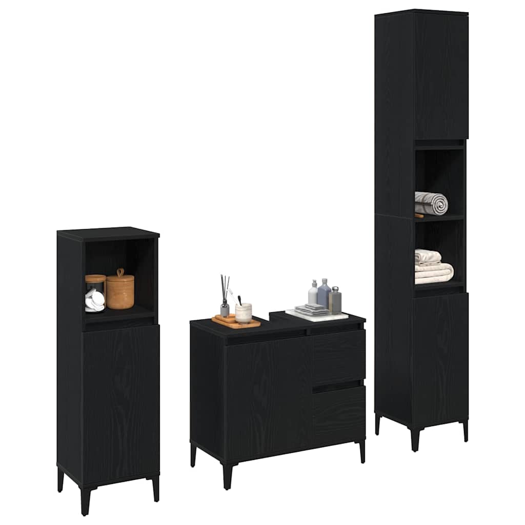 Set di mobili per il bagno Montaggio a parete 3 pcs Rovere Nero