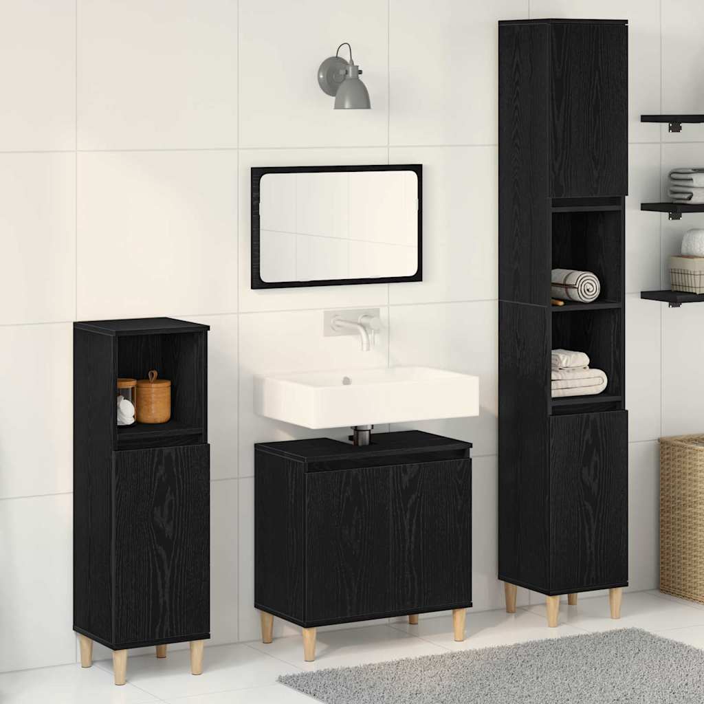 Set di mobili per il bagno Montaggio a parete 3 pcs Rovere Nero