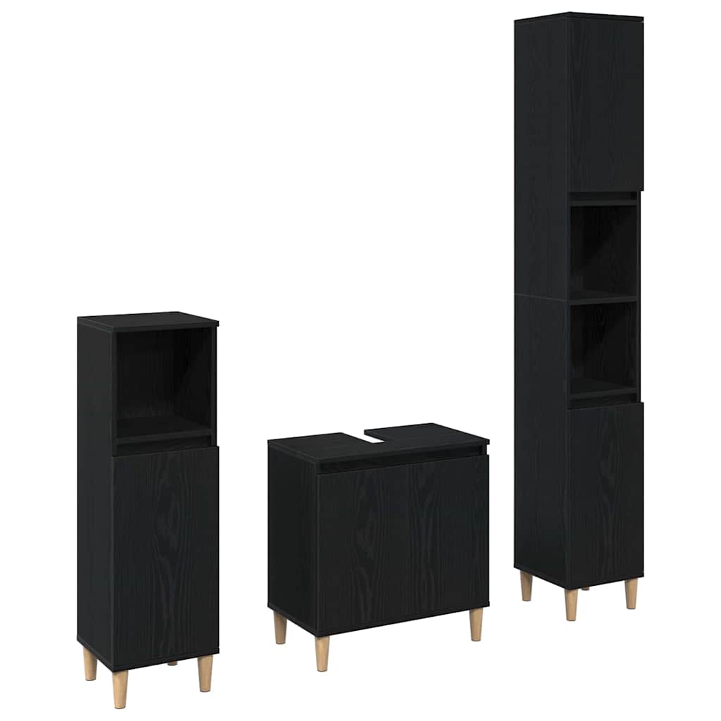 Set di mobili per il bagno Montaggio a parete 3 pcs Rovere Nero