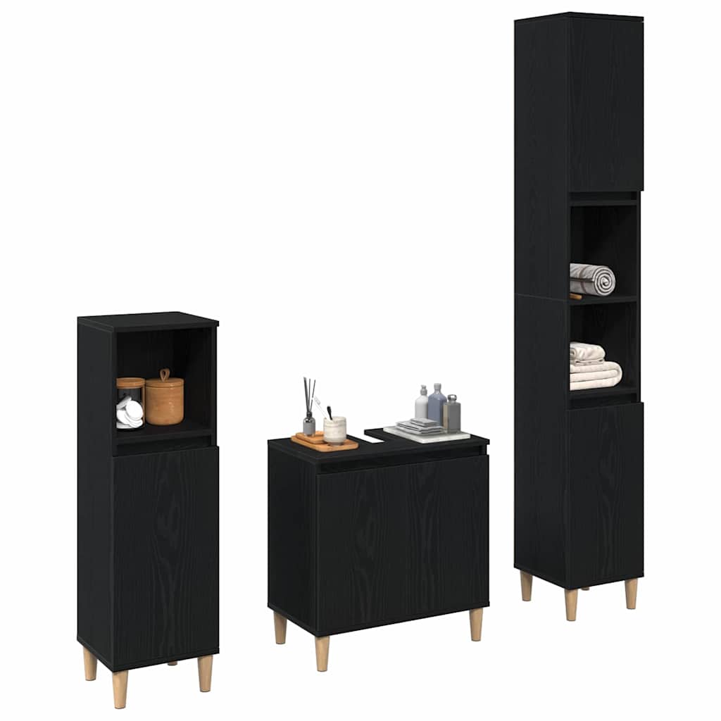 Set di mobili per il bagno Montaggio a parete 3 pcs Rovere Nero