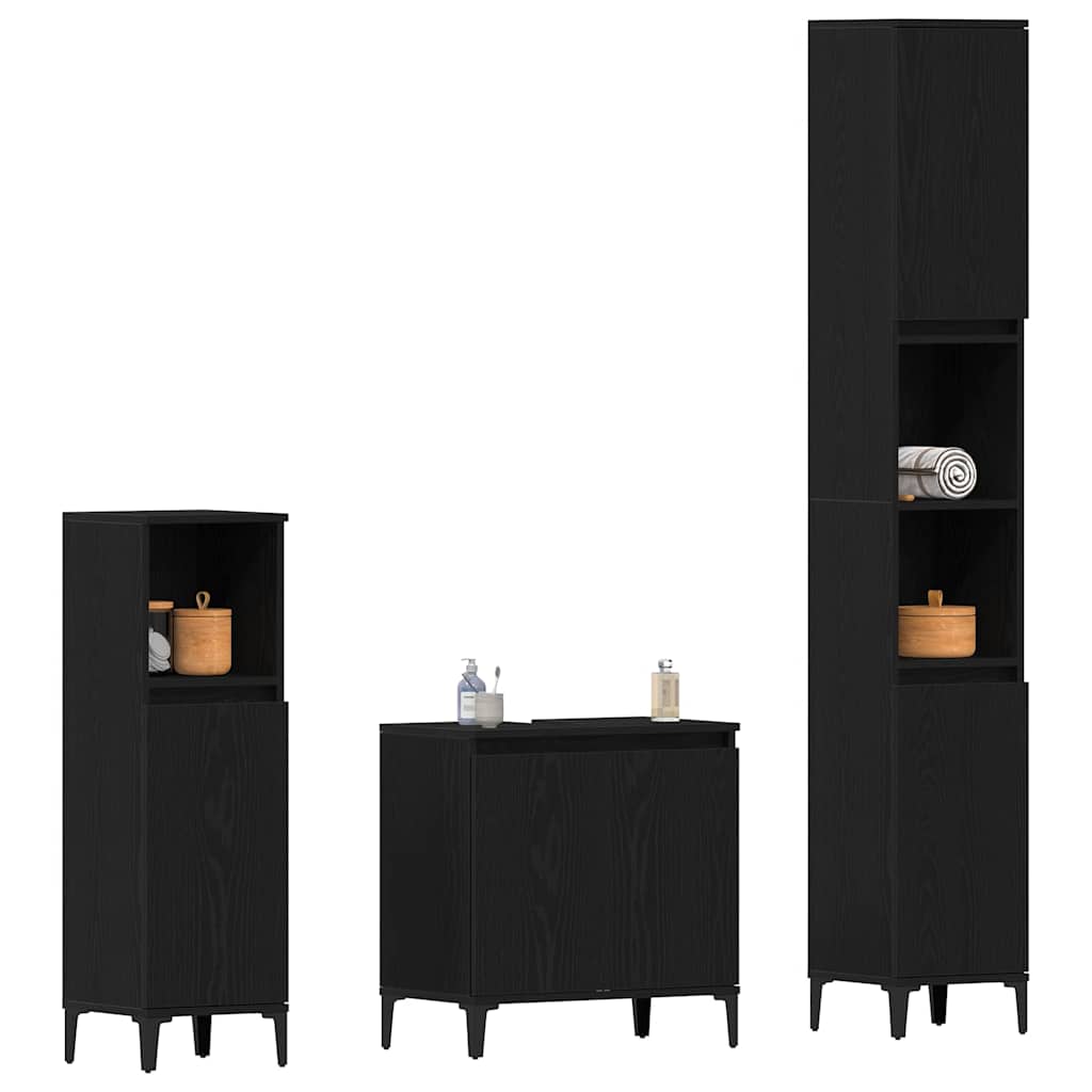 Set di mobili per il bagno Montaggio a parete 3 pcs Rovere Nero