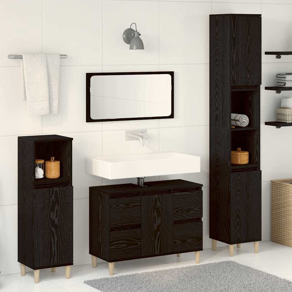 Set di mobili per il bagno Montaggio a parete 3 pcs Rovere Nero