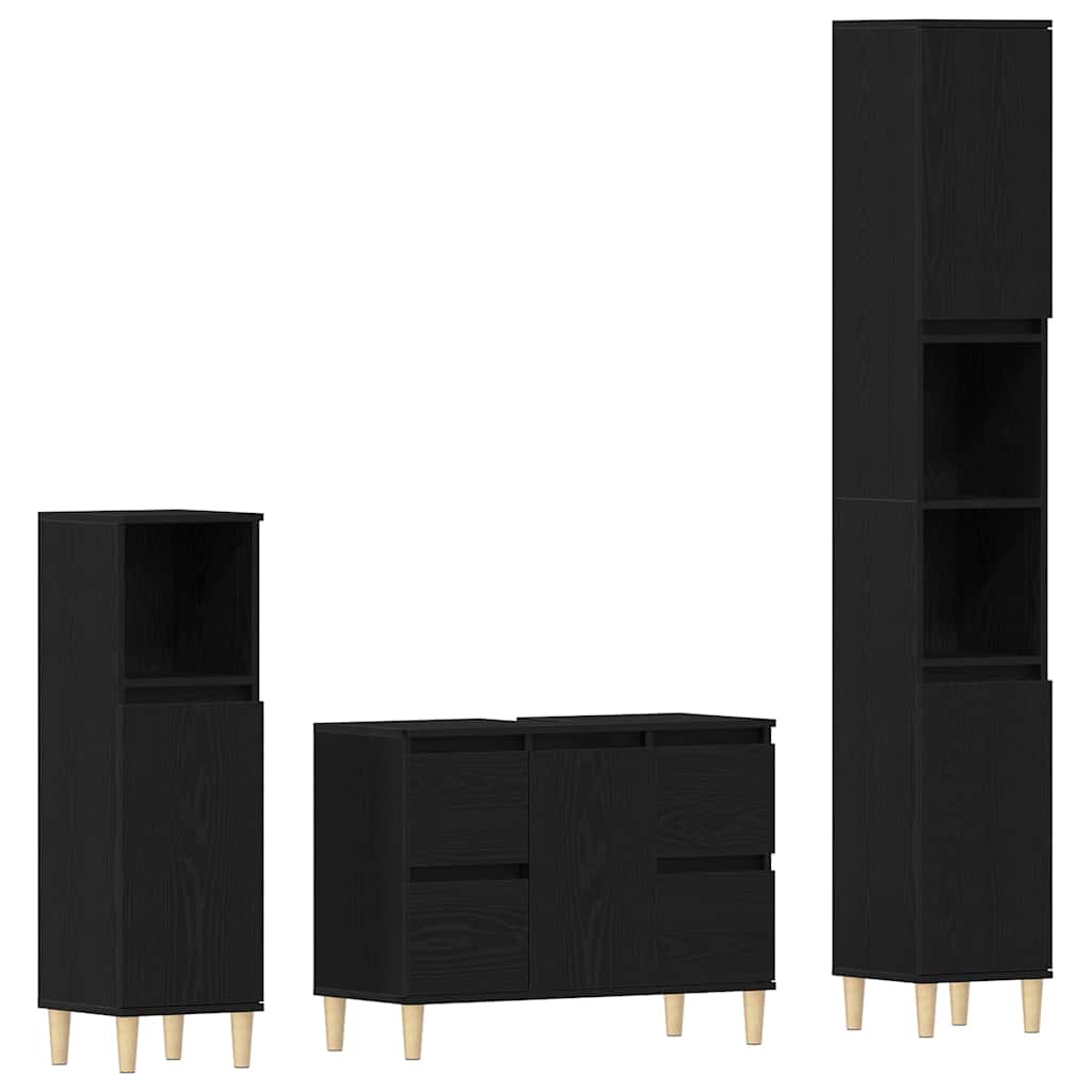 Set di mobili per il bagno Montaggio a parete 3 pcs Rovere Nero
