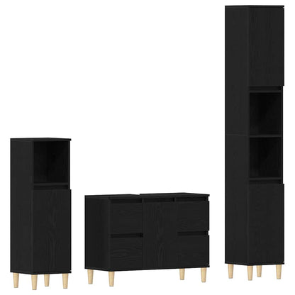 Set di mobili per il bagno Montaggio a parete 3 pcs Rovere Nero