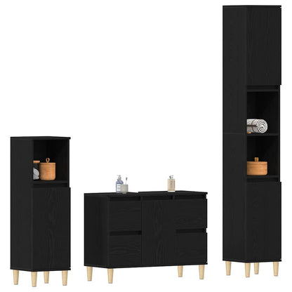 Set di mobili per il bagno Montaggio a parete 3 pcs Rovere Nero