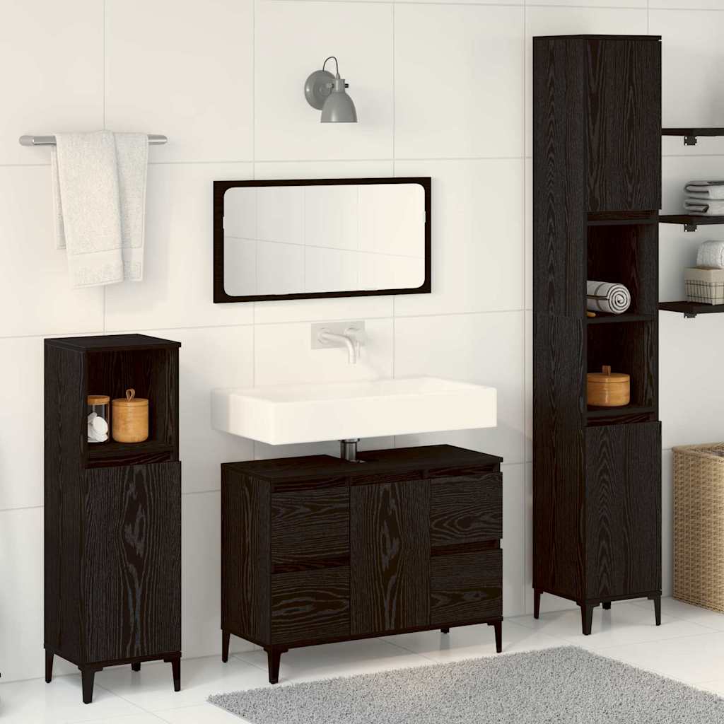 Set di mobili per il bagno Montaggio a parete 3 pcs Rovere Nero