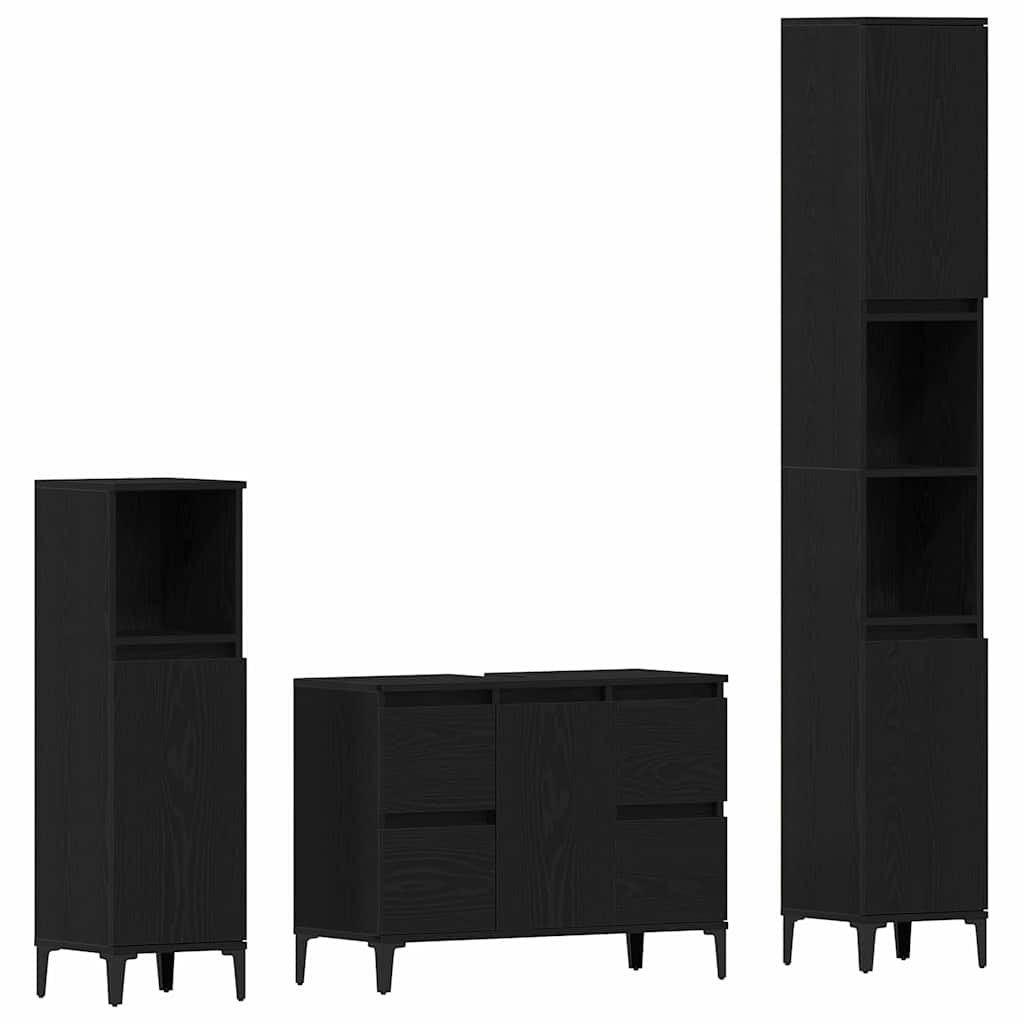 Set di mobili per il bagno Montaggio a parete 3 pcs Rovere Nero