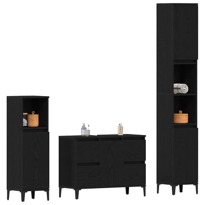 Set di mobili per il bagno Montaggio a parete 3 pcs Rovere Nero