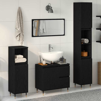 Set di mobili per il bagno 3 pcs Rovere Nero 30 x 30 x 190 cm
