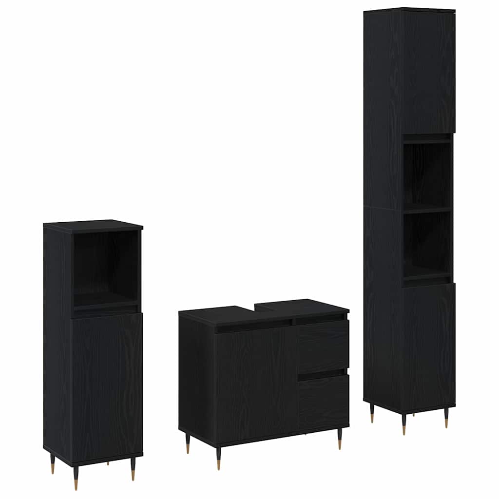 Set di mobili per il bagno 3 pcs Rovere Nero 30 x 30 x 190 cm