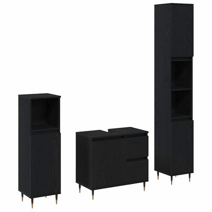 Set di mobili per il bagno 3 pcs Rovere Nero 30 x 30 x 190 cm