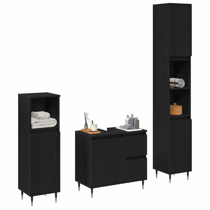 Set di mobili per il bagno 3 pcs Rovere Nero 30 x 30 x 190 cm