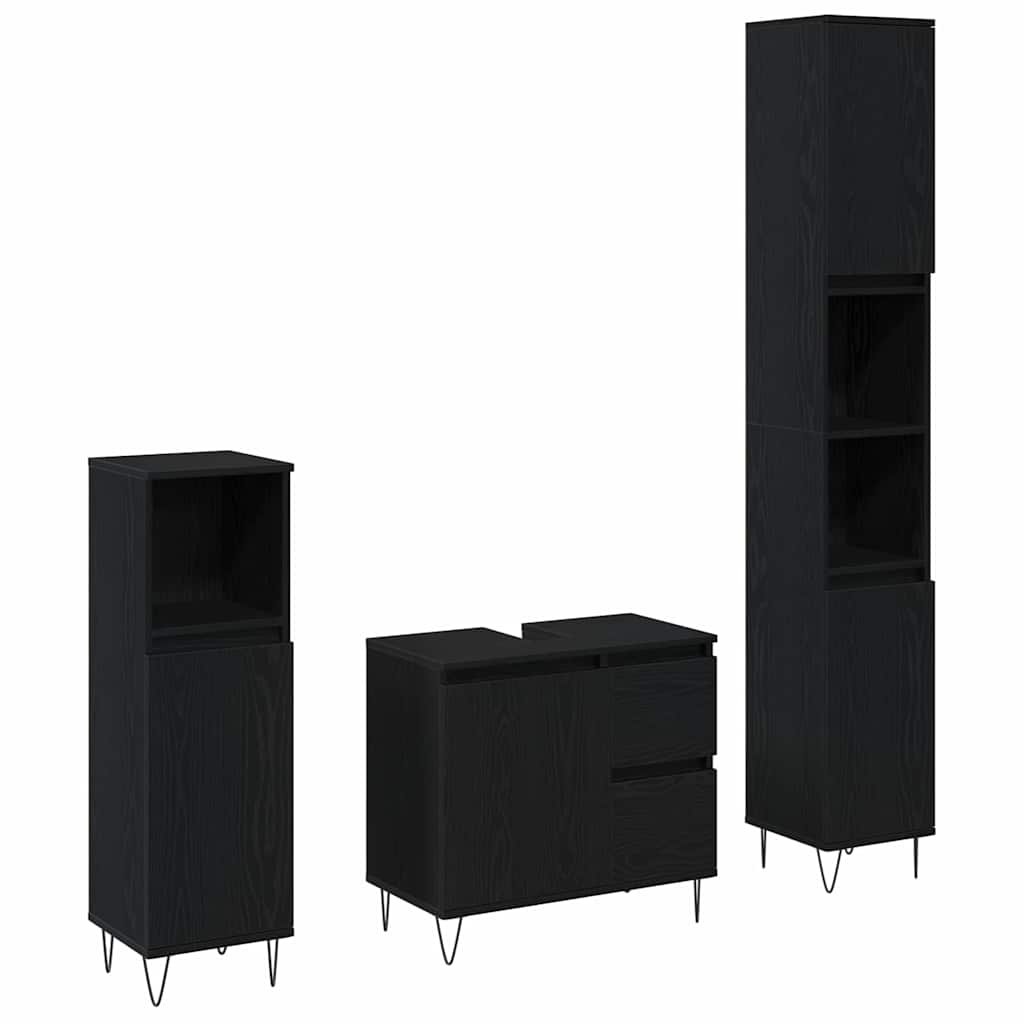 Set di mobili per il bagno 3 pcs Rovere Nero 30 x 30 x 190 cm