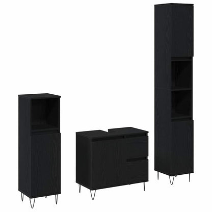 Set di mobili per il bagno 3 pcs Rovere Nero 30 x 30 x 190 cm
