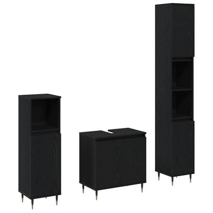 Set di mobili per il bagno 3 pcs Rovere Nero 30 x 30 x 190 cm