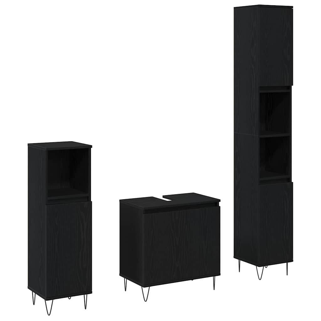 Set di mobili per il bagno 3 pcs Rovere Nero 30 x 30 x 190 cm
