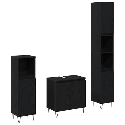 Set di mobili per il bagno 3 pcs Rovere Nero 30 x 30 x 190 cm