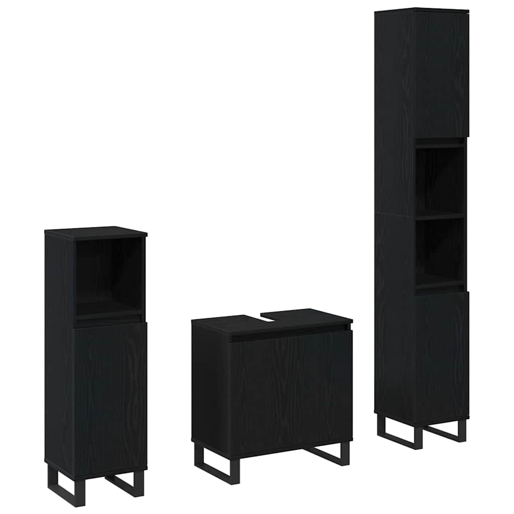 Set di mobili per il bagno Montaggio a parete 3 pcs Rovere Nero