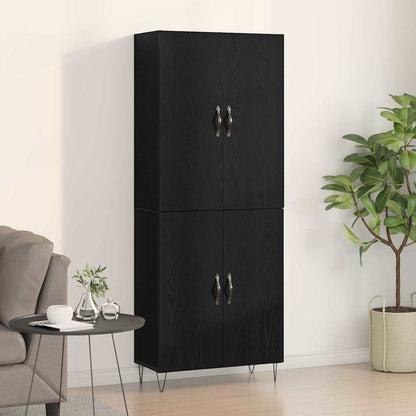 Credenza 2 pcs Rovere Nero Legno ingegnerizzato e vetro
