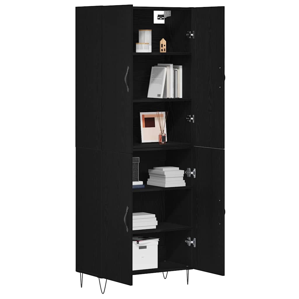 Credenza 2 pcs Rovere Nero Legno ingegnerizzato e vetro