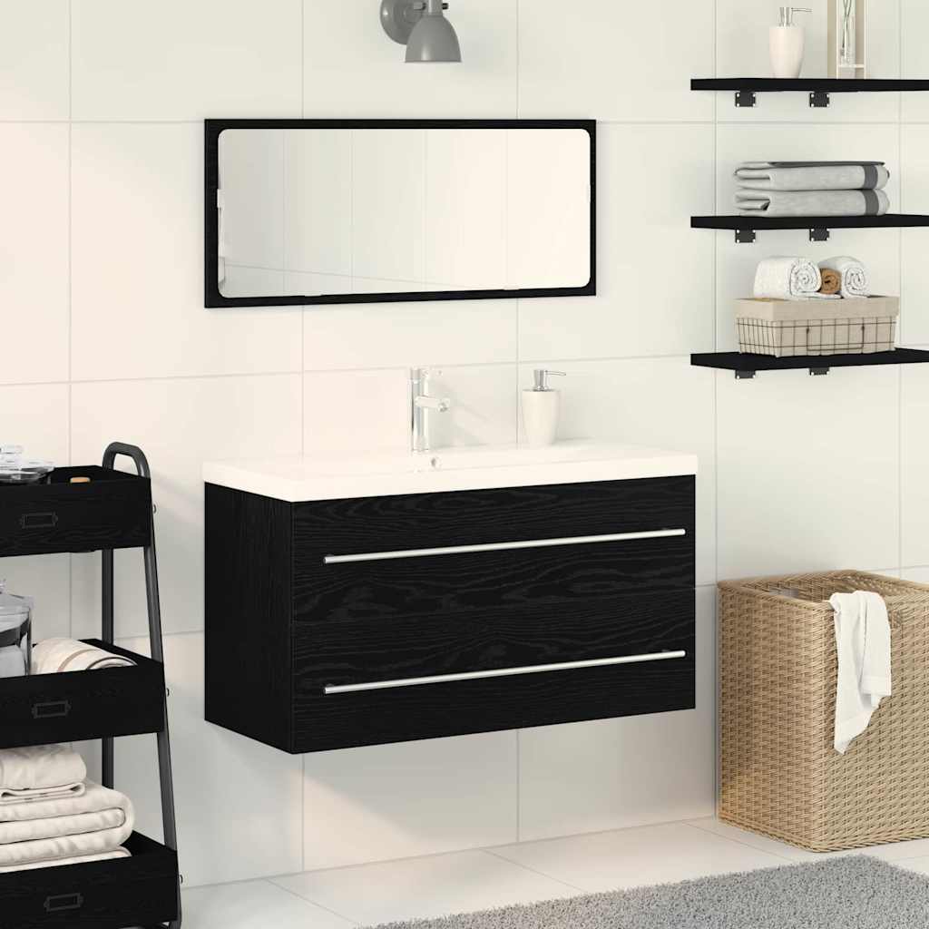 Armadio per Lavabo da Bagno con cassetto 3 pcs Rovere Nero