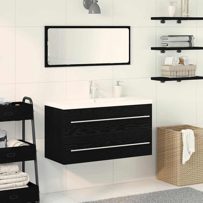 Armadio per Lavabo da Bagno con cassetto 3 pcs Rovere Nero