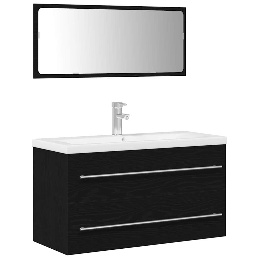 Armadio per Lavabo da Bagno con cassetto 3 pcs Rovere Nero