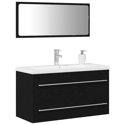 Armadio per Lavabo da Bagno con cassetto 3 pcs Rovere Nero