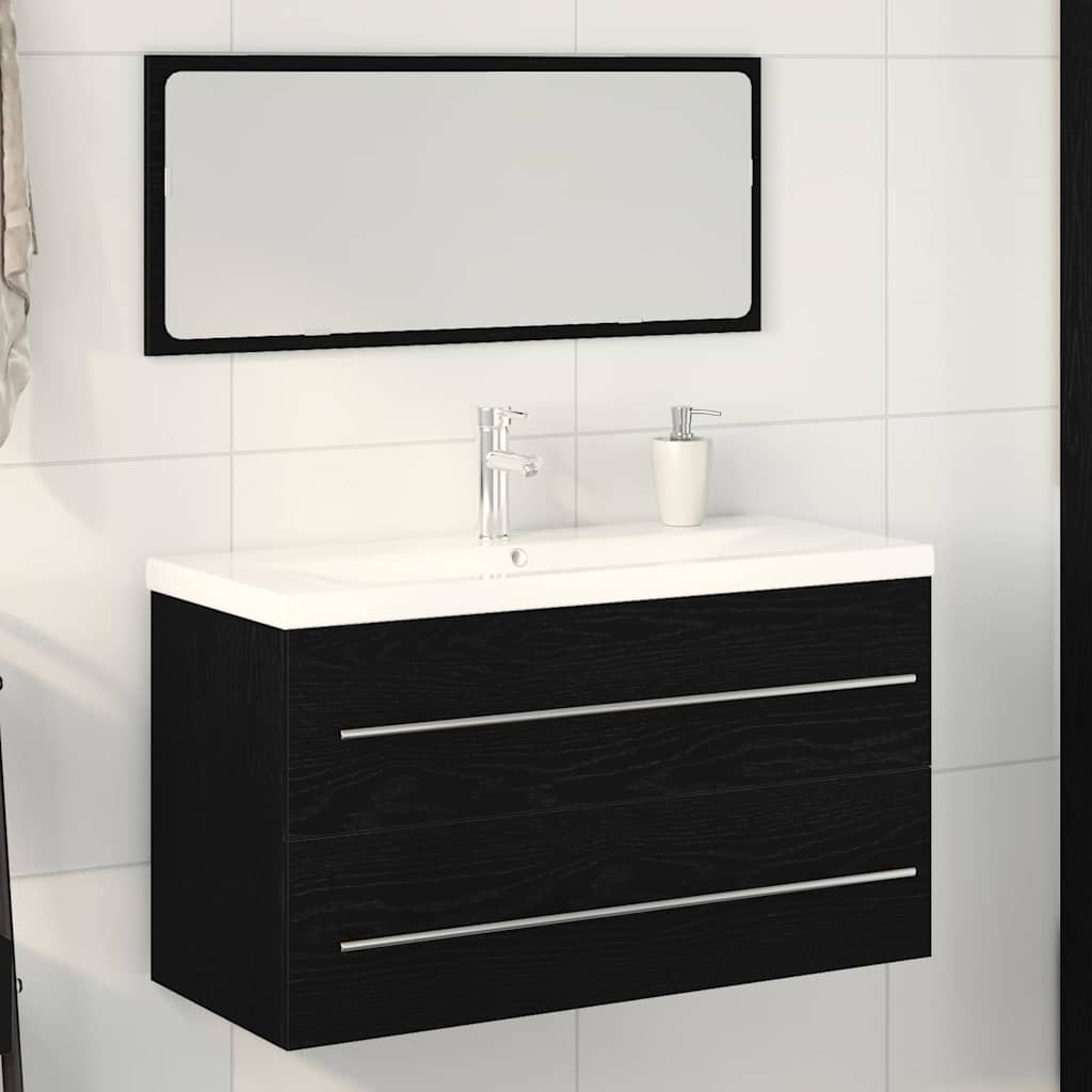 Armadio per Lavabo da Bagno con cassetto 3 pcs Rovere Nero