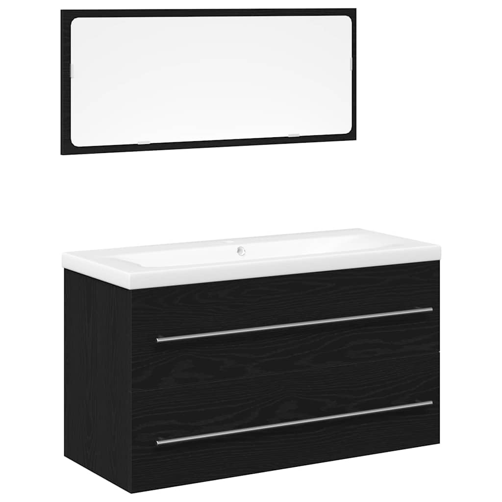 Armadio per Lavabo da Bagno con cassetto 3 pcs Rovere Nero