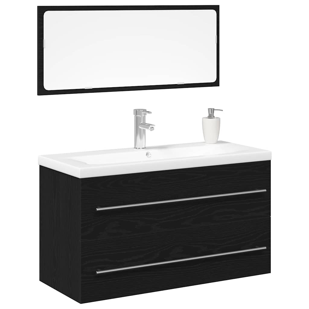 Armadio per Lavabo da Bagno con cassetto 3 pcs Rovere Nero