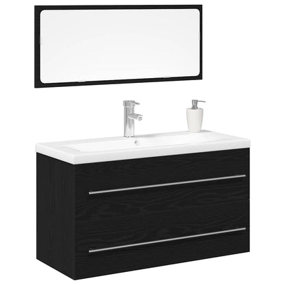 Armadio per Lavabo da Bagno con cassetto 3 pcs Rovere Nero