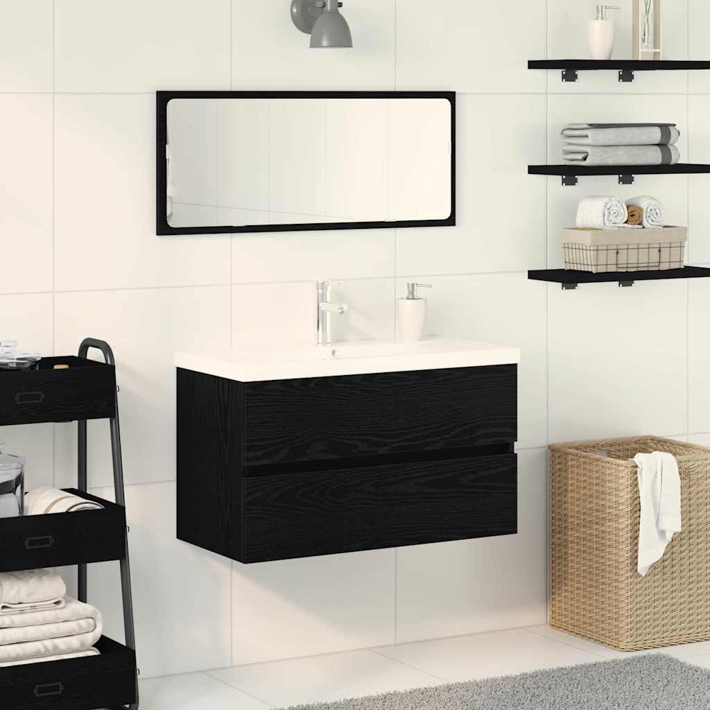 Armadio per Lavabo da Bagno Rovere Nero 80 x 39 x 62 cm