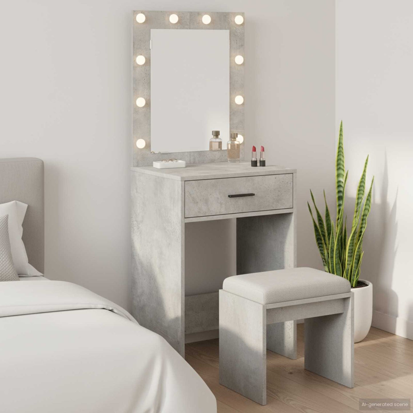 Tavolo da Trucco con cassetto Grigio cemento 50 x 41 x 135 cm