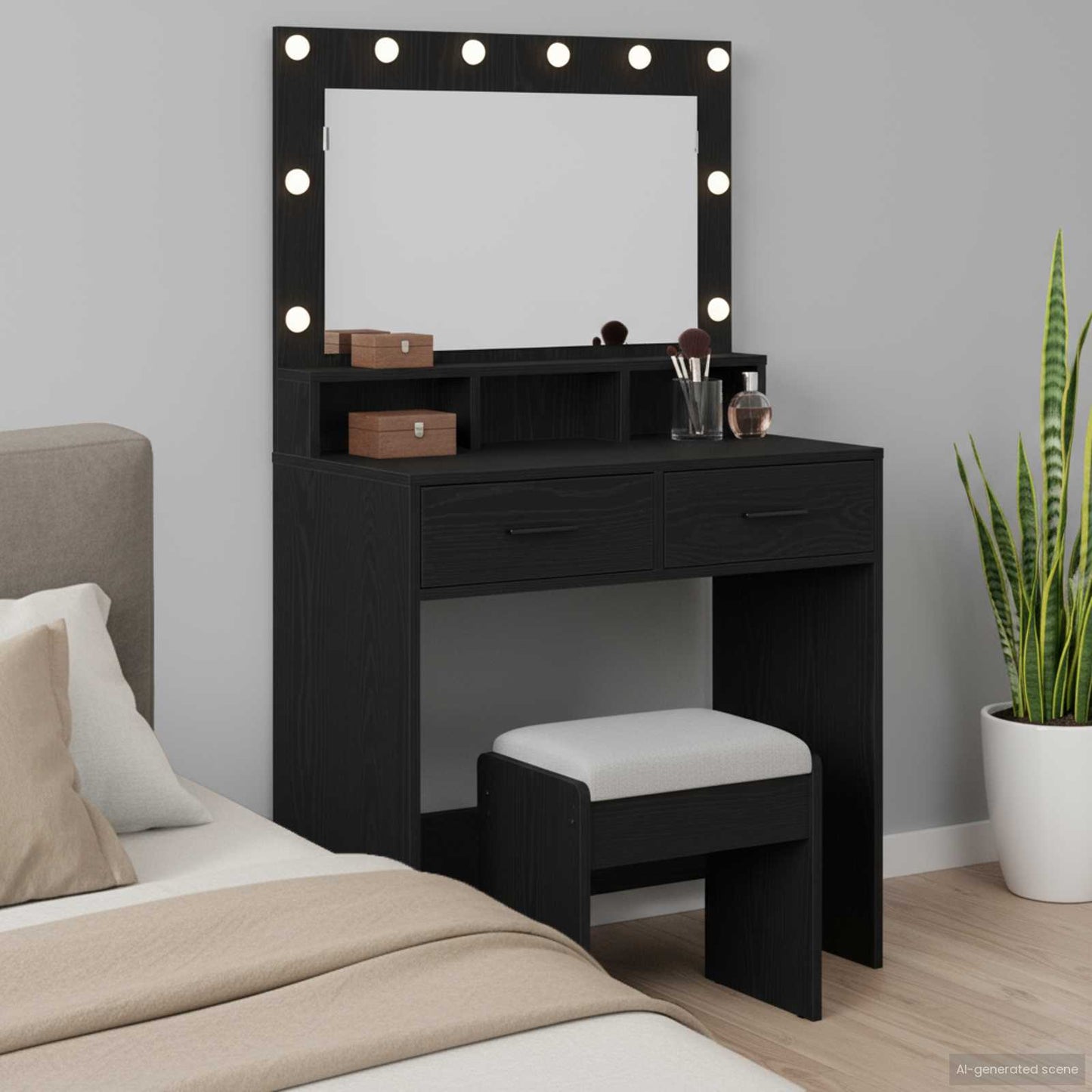 Tavolo da Trucco Rovere Nero 79 x 41 x 135 cm Legno multistrato
