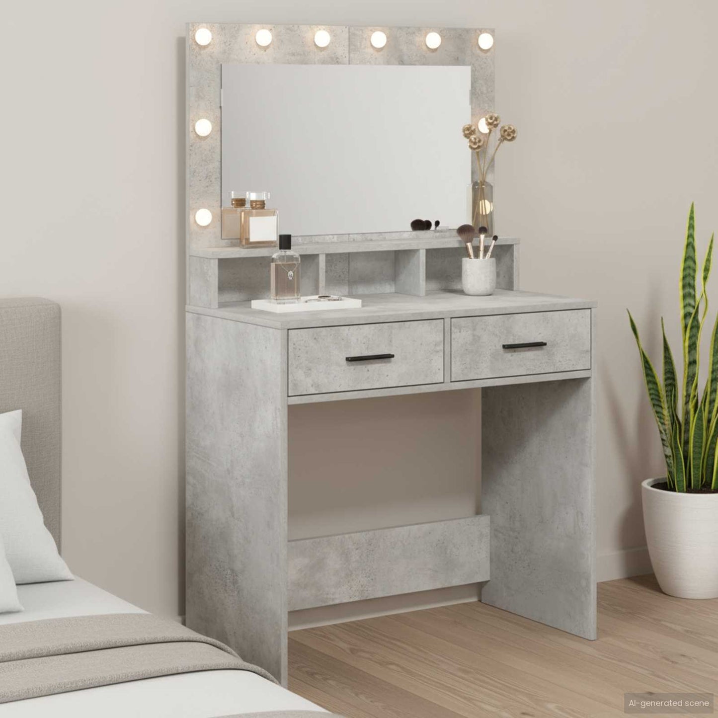Tavolo da Trucco con cassetto Grigio cemento 79 x 41 x 135 cm