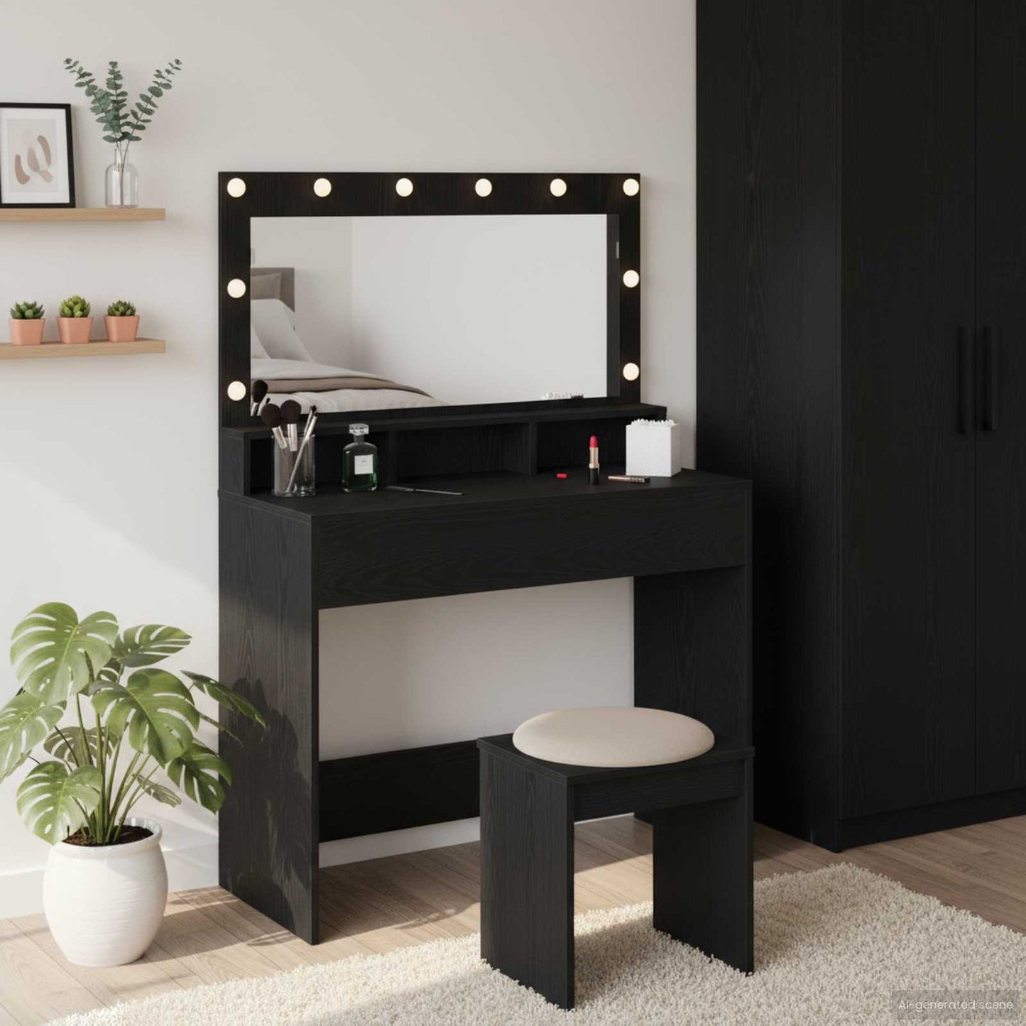 Tavolo da Trucco con lo scaffale Rovere Nero 100 x 41 x 135 cm