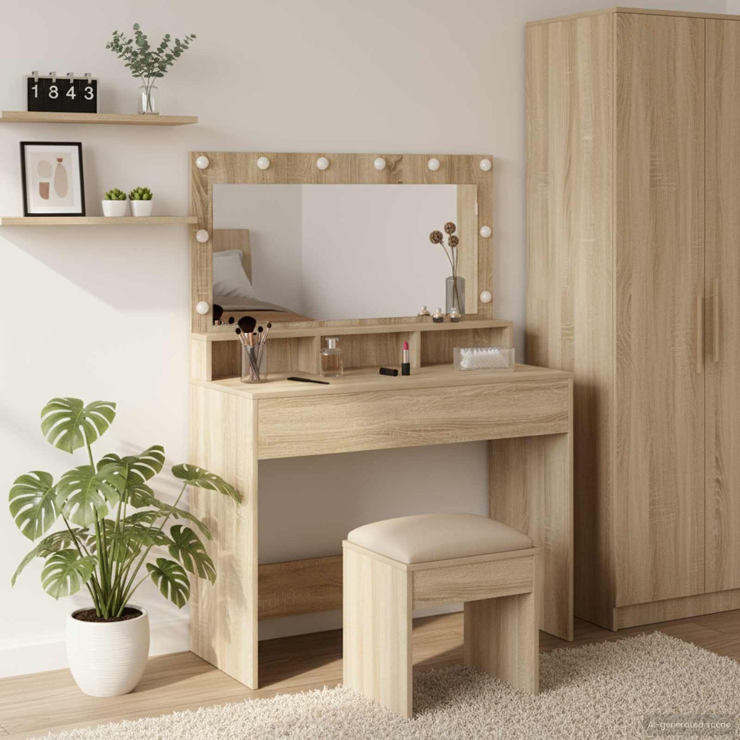 Tavolo da Trucco con specchio Rovere Sonoma 100 x 41 x 135 cm
