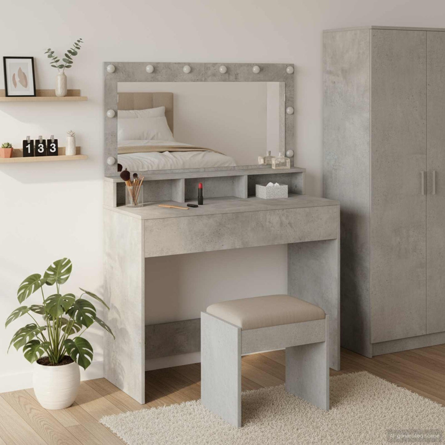 Tavolo da Trucco con specchio Grigio cemento 100 x 41 x 135 cm