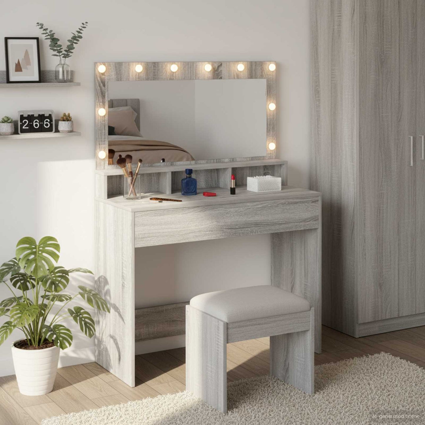 Tavolo da Trucco con specchio Grigio Sonoma 100 x 41 x 135 cm