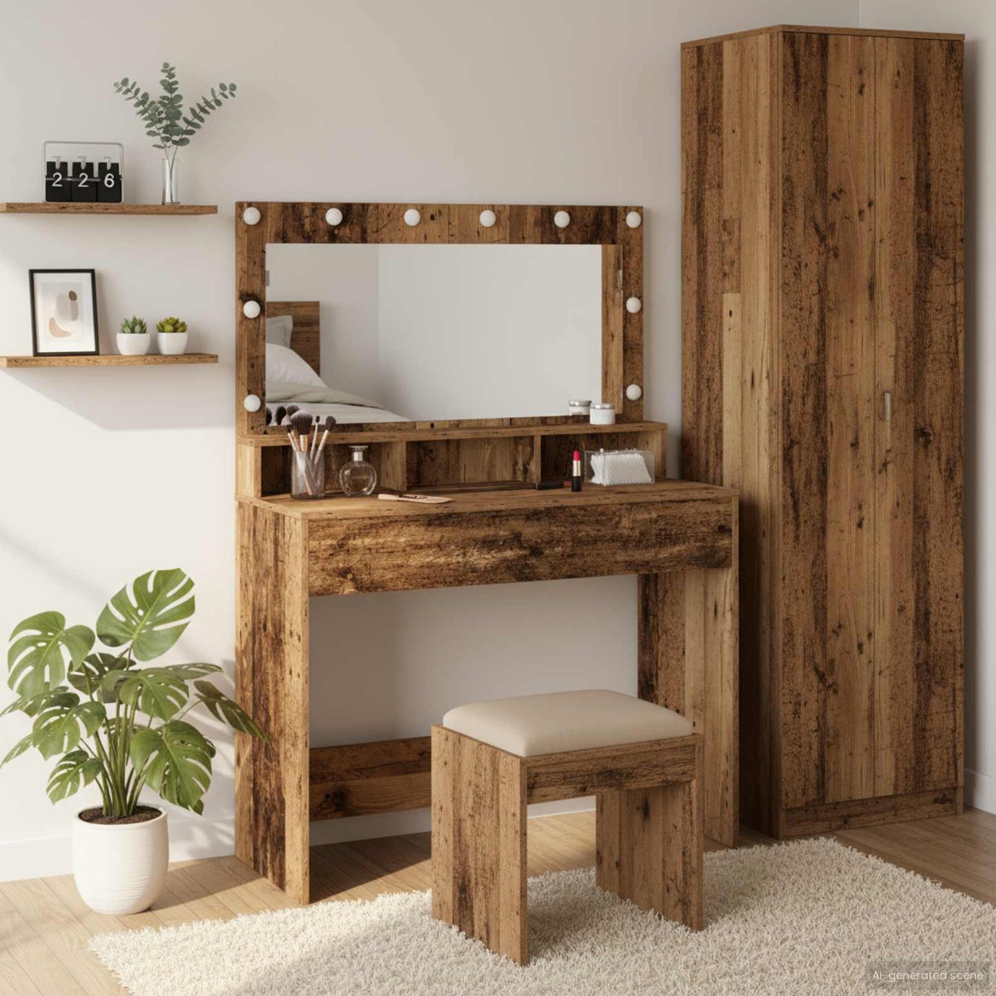 Tavolo da Trucco con specchio Legno vecchio 100 x 41 x 135 cm