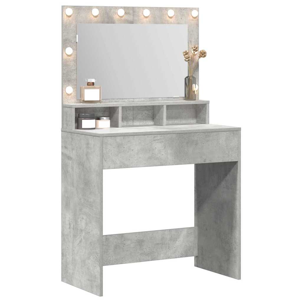 Tavolo da Trucco con specchio Grigio cemento 75,5 x 41 x 135 cm