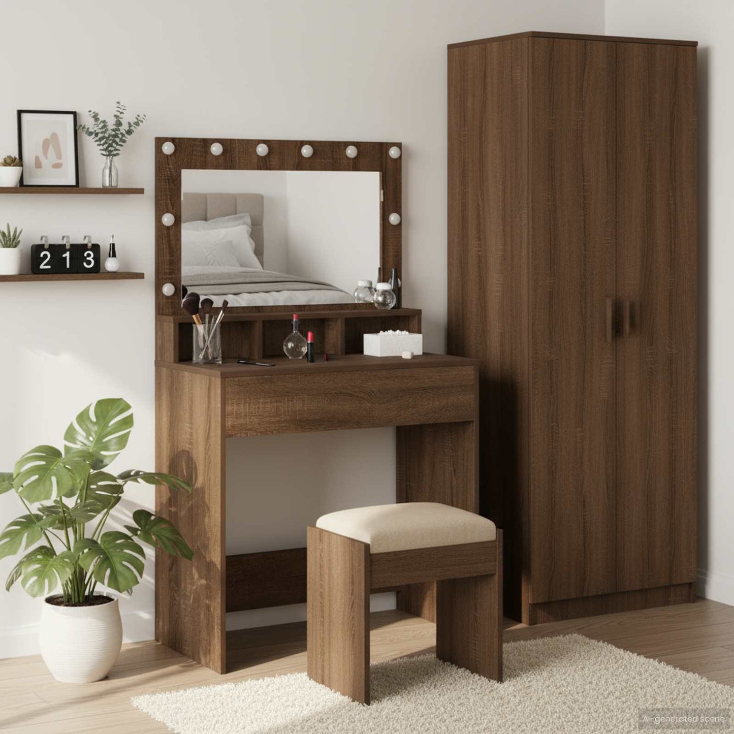Tavolo da Trucco con specchio Rovere Marrone 75,5 x 41 x 135 cm
