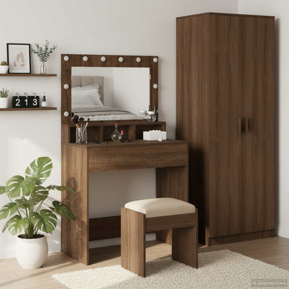 Tavolo da Trucco con specchio Rovere Marrone 75,5 x 41 x 135 cm