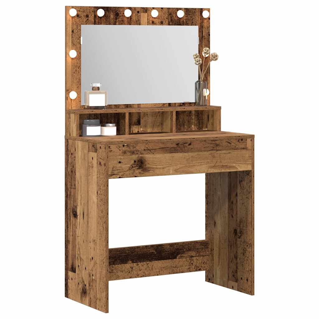 Tavolo da Trucco con specchio Legno vecchio 75,5 x 41 x 135 cm