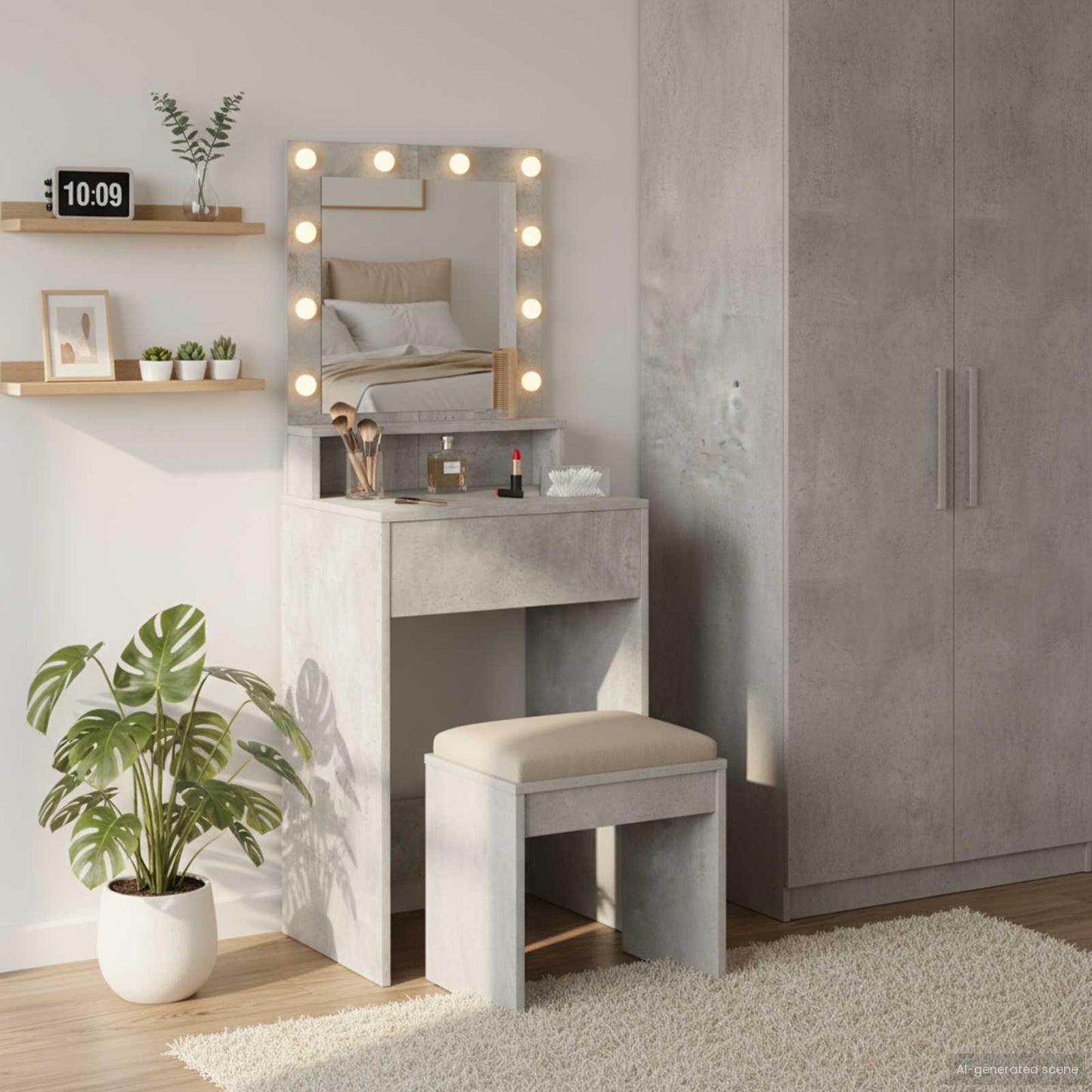 Tavolo da Trucco con specchio Grigio cemento 50 x 41 x 135 cm