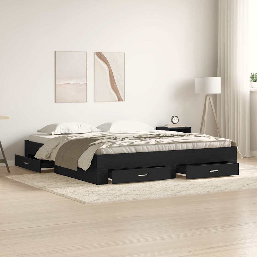 Struttura del letto Rovere Nero 180 x 200 cm Legno multistrato
