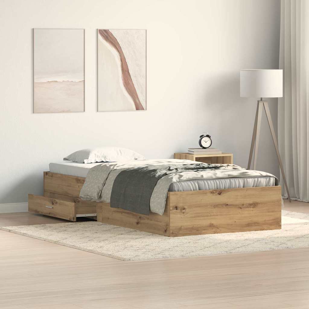 Struttura del letto con cassetto Rovere artigianale 90 x 190 cm